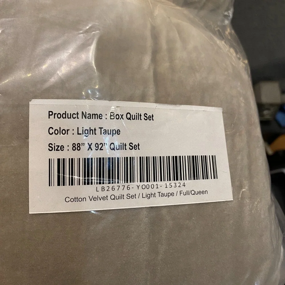 Quince Cotton Velvet Quilt Set Light Taupe Full/Queen Size (Quilt with Shams)